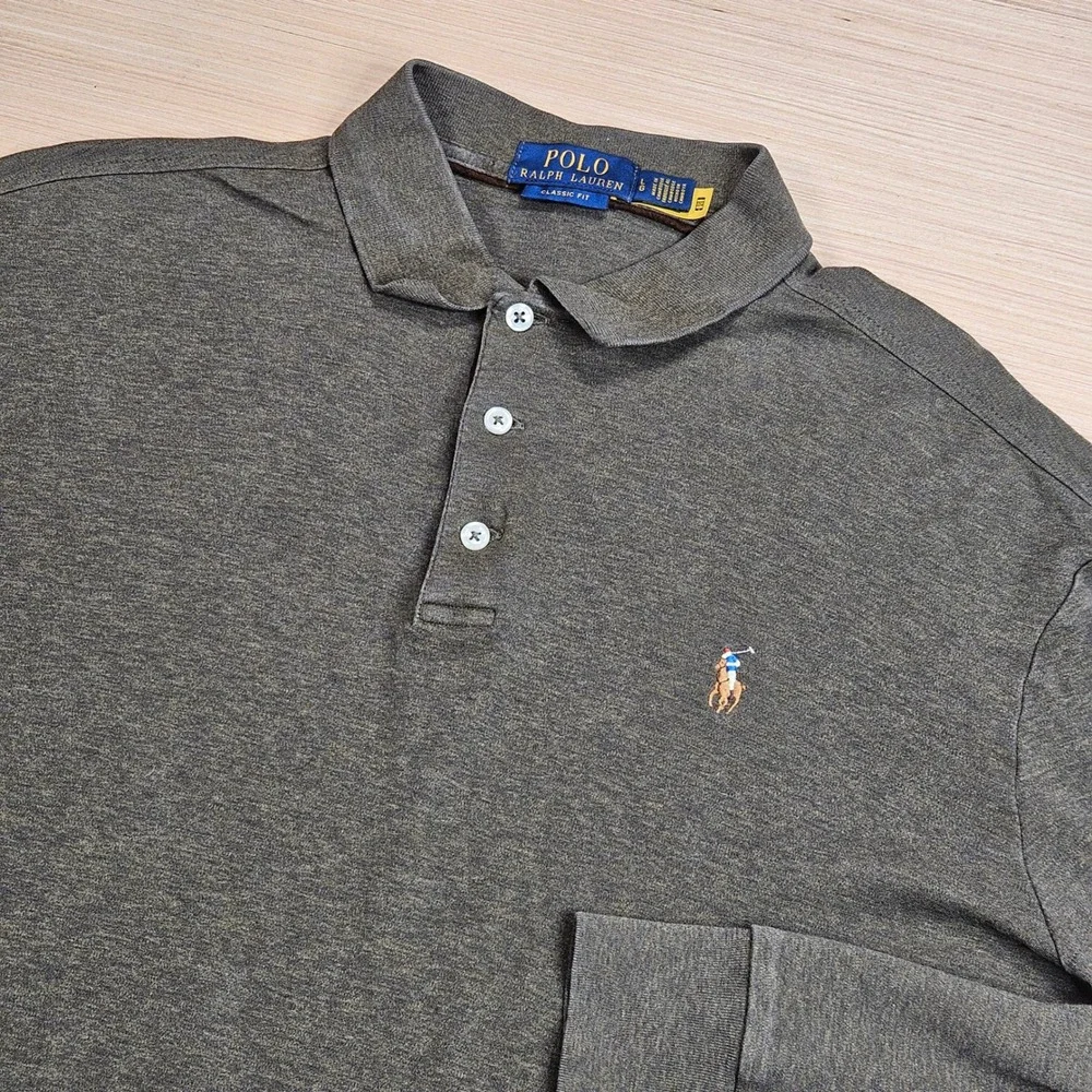 Polo Ralph Lauren Polo Shirt Mens L Green Classic Fit Soft Cotton Long Sleeve